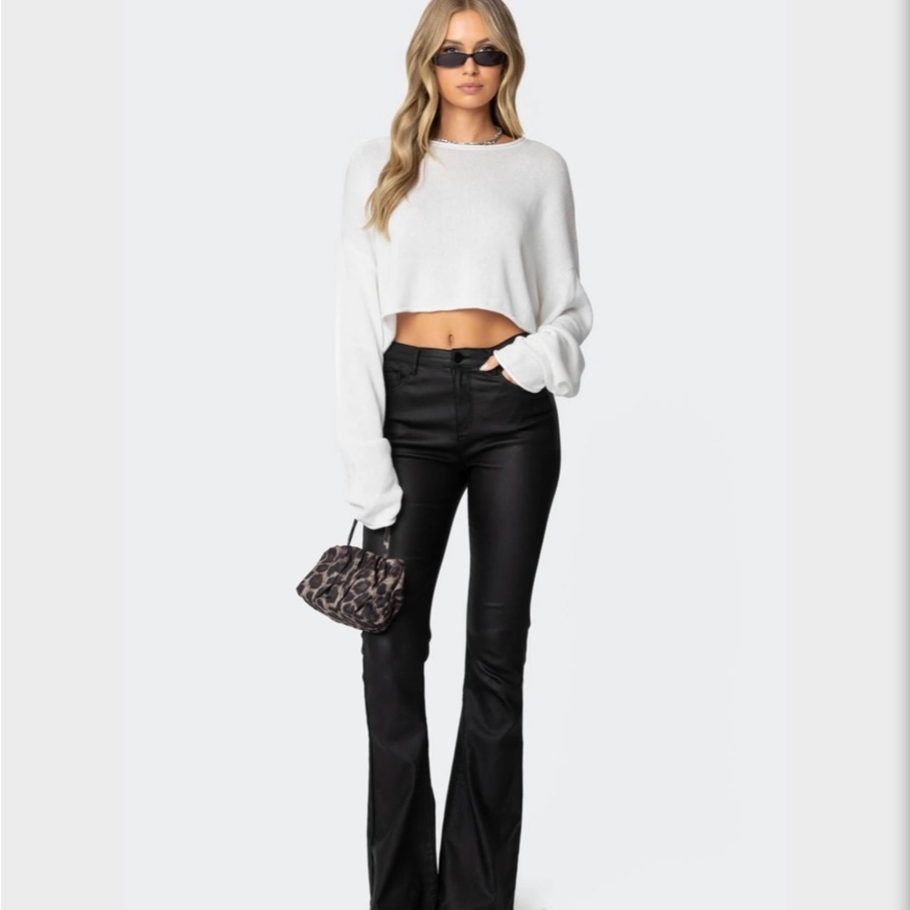 Edikted Black Flare Leather Pants brand new with tags. Size Medium petite.